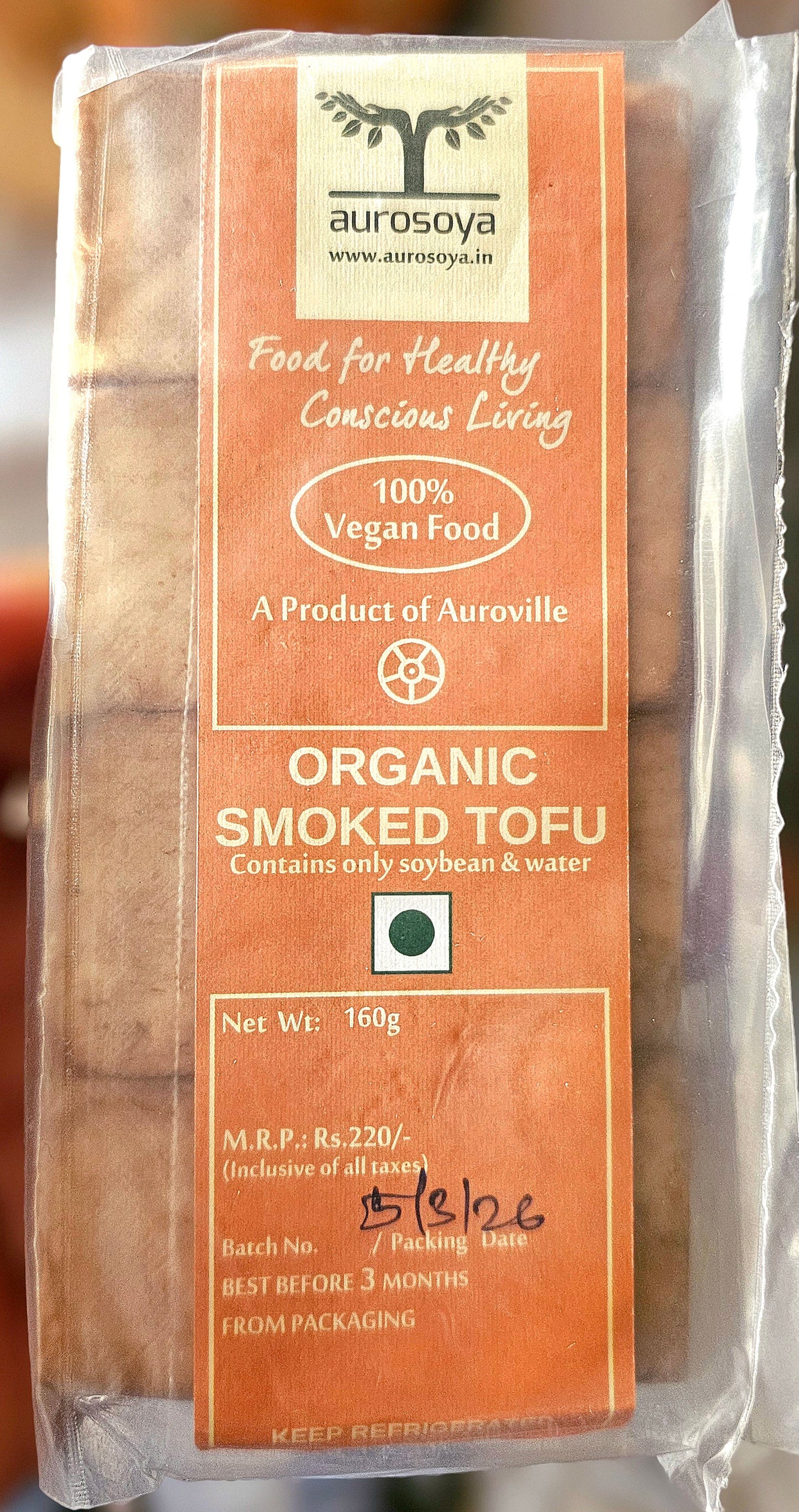 AUROSOYA - ORGANIC SMOKED TOFU 160GRM